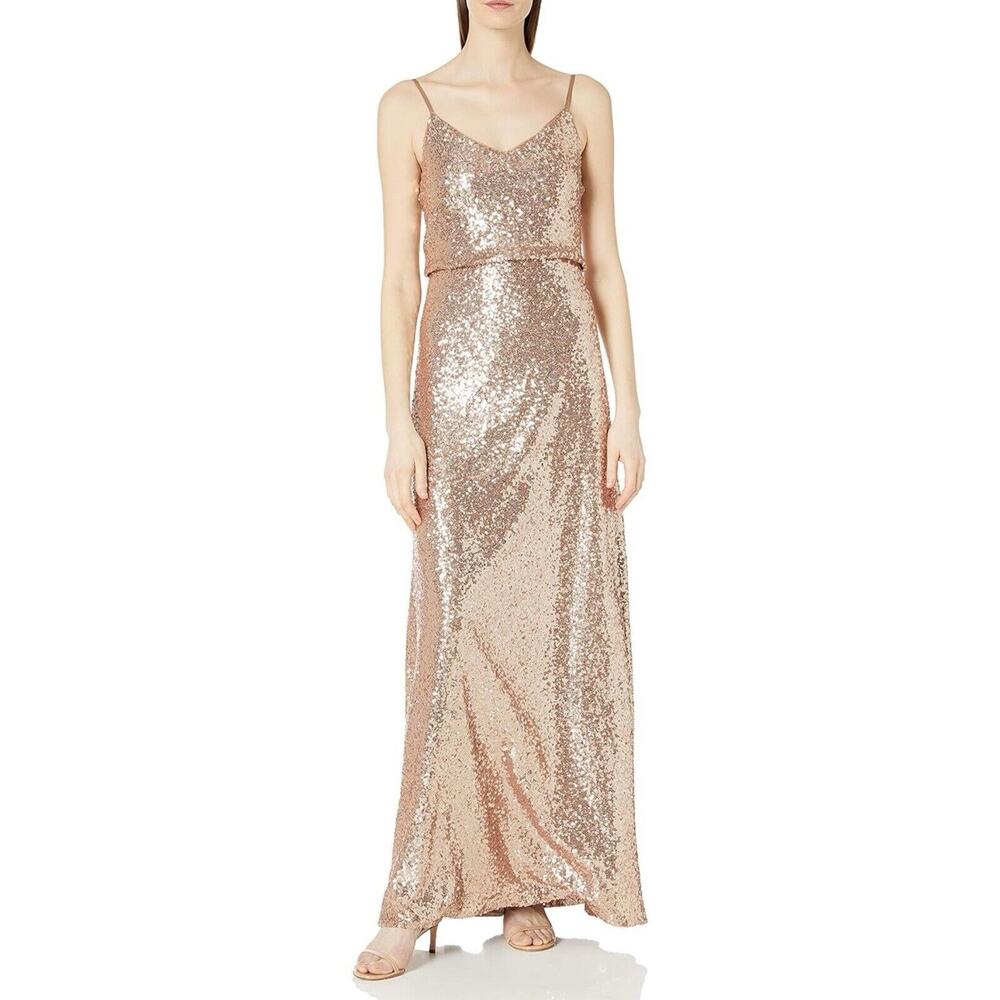 New Jenny Yoo Sz 10 Jules Sequin Blouson Gown Bridesmaid Rose Gold Prom Dress